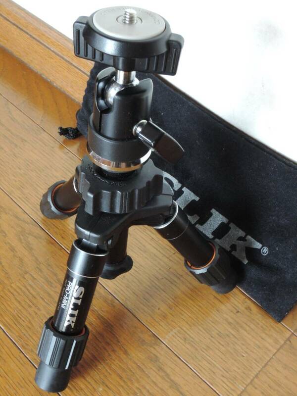 良品 スリック 卓上/ミニ 三脚＋自由雲台/袋付／SLIK PRO-MINI (3977/MADE IN JAPAN) TRIPOD＋COMPACT BALL HEAD/w Bag