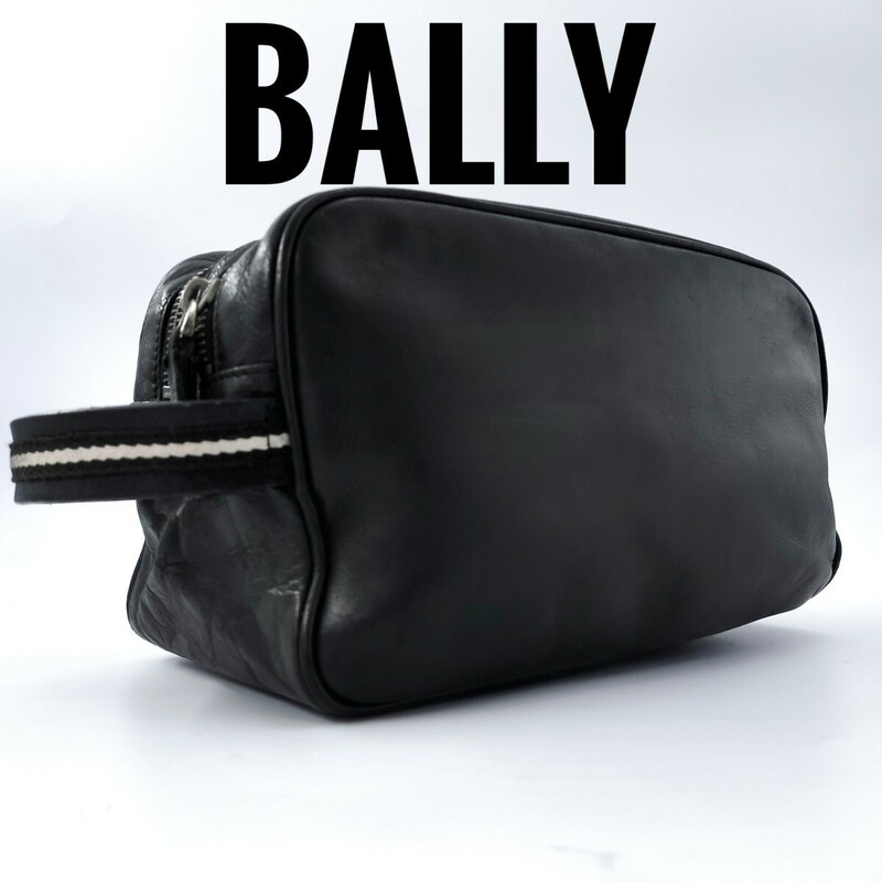 BALLY 1815 バリー メンズ セカンドバッグ ●ダブルジップ 手持ち 鞄 クラッチバッグ ビジネス ●トレスポ レザー 本革 ブラック 黒