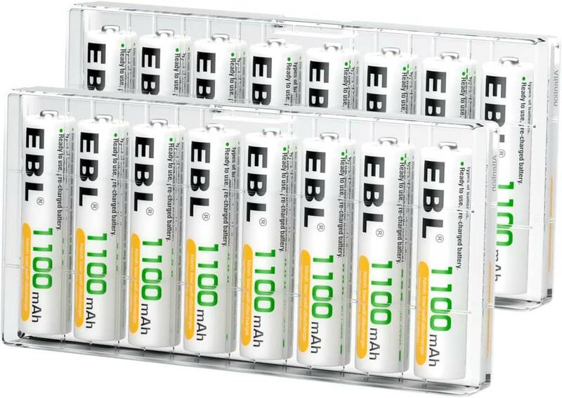 単4電池 16個 EBL 単4電池 充電式 16個パック 単四電池 ニッケル水素電池 高容量1100mAh 単4充電池 約1200