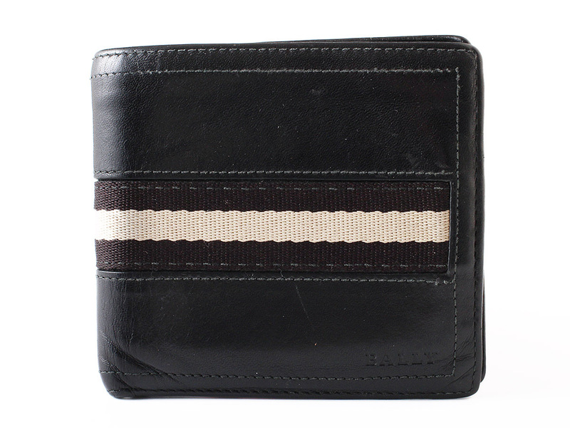 E17757 BALLY バリー レザー 二つ折り 財布 メンズ ブラック系 黒系 札入れ カード入れ コンパクトウォレット