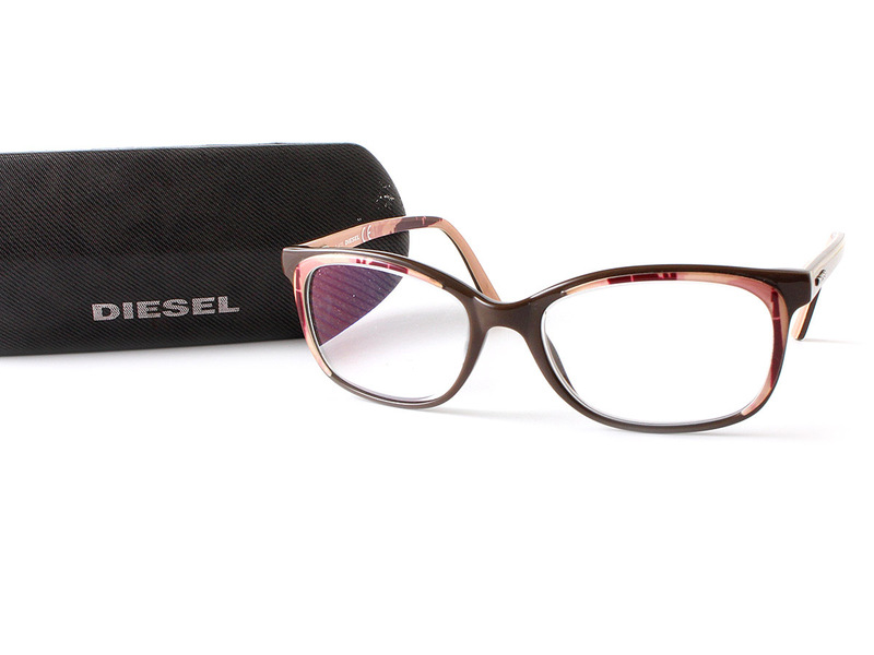 E17880 美品 DIESEL ディーゼル メガネ 度入り 眼鏡 めがね アイウェア ケース付き DL5008-049 51□16+140 ブラウン系