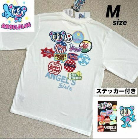 【送料無料】新品★エンジェルブルー バックプリント 半袖Tシャツ 白 Mサイズ