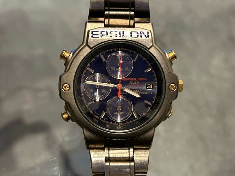 SEIKO セイコー ALBA アルバ EPSILON イプシロン Y182-6A80 アラームクロノグラフ デイト チタン クォーツ メンズ腕時計 現状品