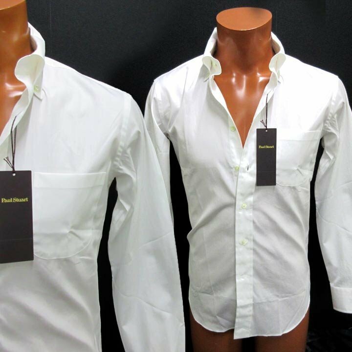 定価19800円の半額ポールスチュアートpaul stuart新品タグ付ワイドカラーボタンダウンドレスシャツ38M白ホワイト綿日本製(qz12974)