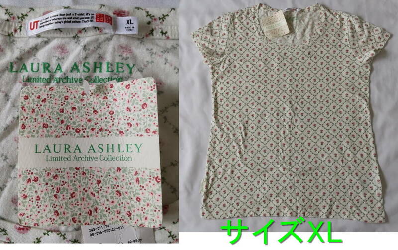 即決可　送料185円/匿名230円　大きいサイズXL　新品タグ付　LAURA ASHLEY ローラアシュレイ 　ユニクロ　花柄　半袖 Tシャツ 　綿100％