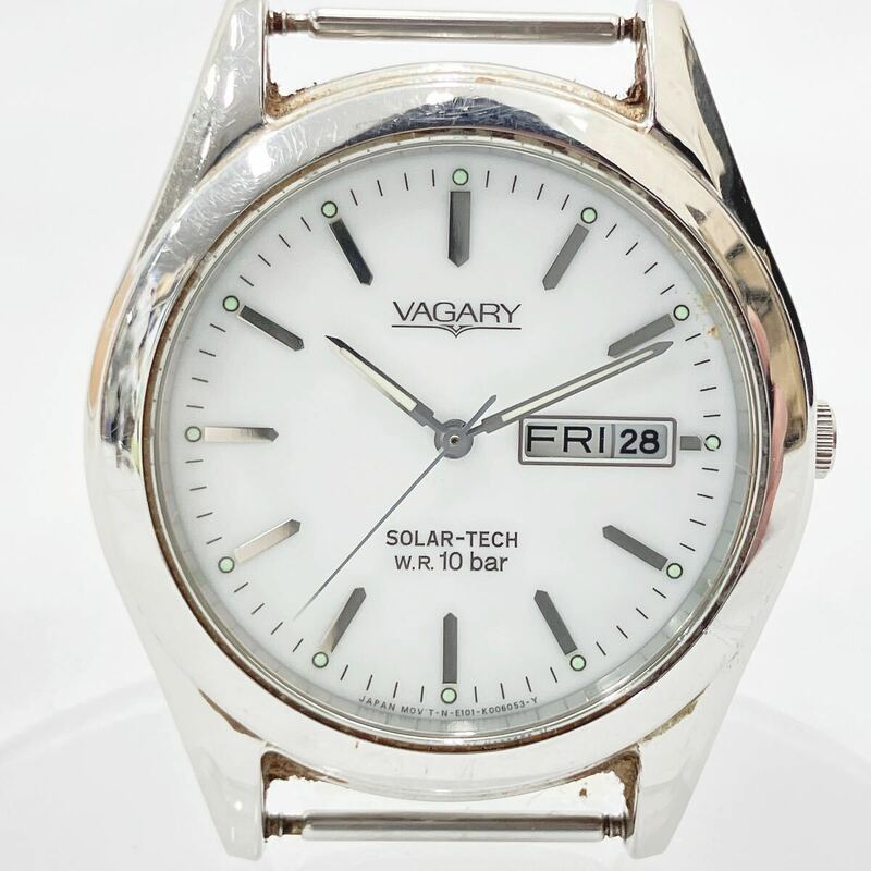 稼働品 VAGARY ヴァガリー SOLAR-TECH E101-K003857CK ｗ.R.10bar デイデイト ソーラー メンズ 腕時計　05-0418