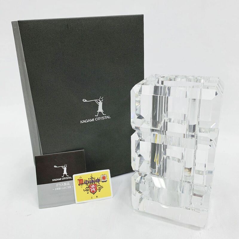 美品 KAGAMI CRYSTAL グラビティ フラワーベース 花瓶 ガラス クリスタル 置物 インテリア 箱有 05-0420☆