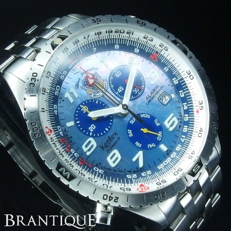 ◆200本限定◆ Kentex ケンテックス スカイマン ブルーインパルス シェル 文字盤 クロノグラフ USED品 メンズ 腕時計 「24087」