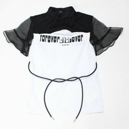 sacai サカイ 22SS Forever Top Tシャツ ドッキング 半袖ブラウス 1 ブラック×ホワイト