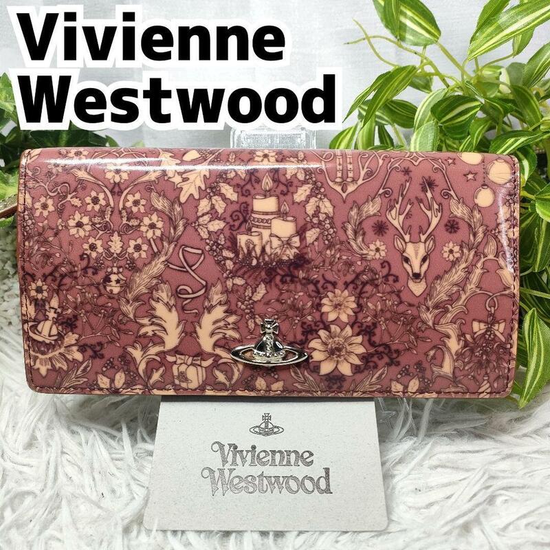ヴィヴィアンウエストウッド 長財布 オーブ 総柄 花柄 ピンク フラワー 鹿 Vivienne Westwood 折り財布 女性 レディース フラップ財布