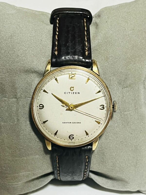 ★美品！CITIZEN シチズン CENTER SECOND センターセコンド 14K GF 手巻き 1950年代 エバーブライト Cマーク メンズ腕時計 アンティーク