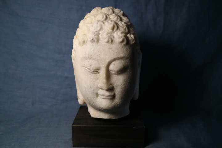 石彫　仏頭　残欠　検仏教美術仏像如来菩薩中国古美術珍品希少骨董オブジェ時代