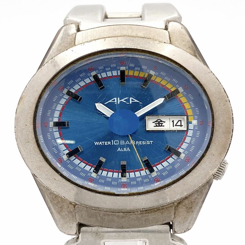SEIKO AKA アルバ V743-5A10 オーバルブルー ディデイト メンズ クオーツ 腕時計 alp岩0507