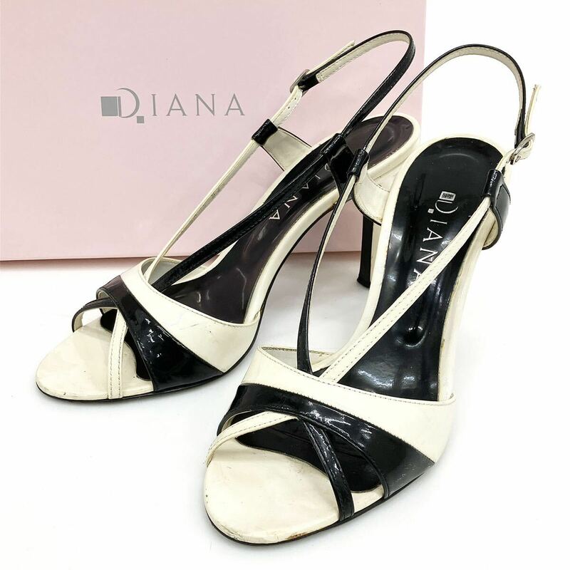 DIANA ダイアナ 白 黒 エナメル 24.5cm ヒール パンプス 靴 箱付き alp色