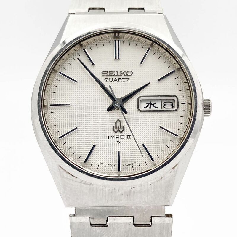 SEIKO TYPEⅡ QZ 7546-8070 セイコー タイプ2 デイデイト バーインデックス ホワイト文字盤 クォーツ メンズ 腕時計 alp古0517