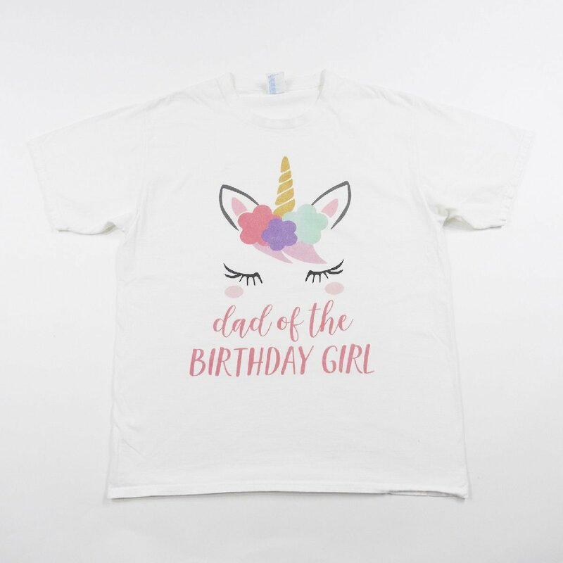 dad of the BIRTHDAY GIRL Tシャツ ユニコーン Size L #18859 送料360円 アメカジ カジュアル Tee 古着