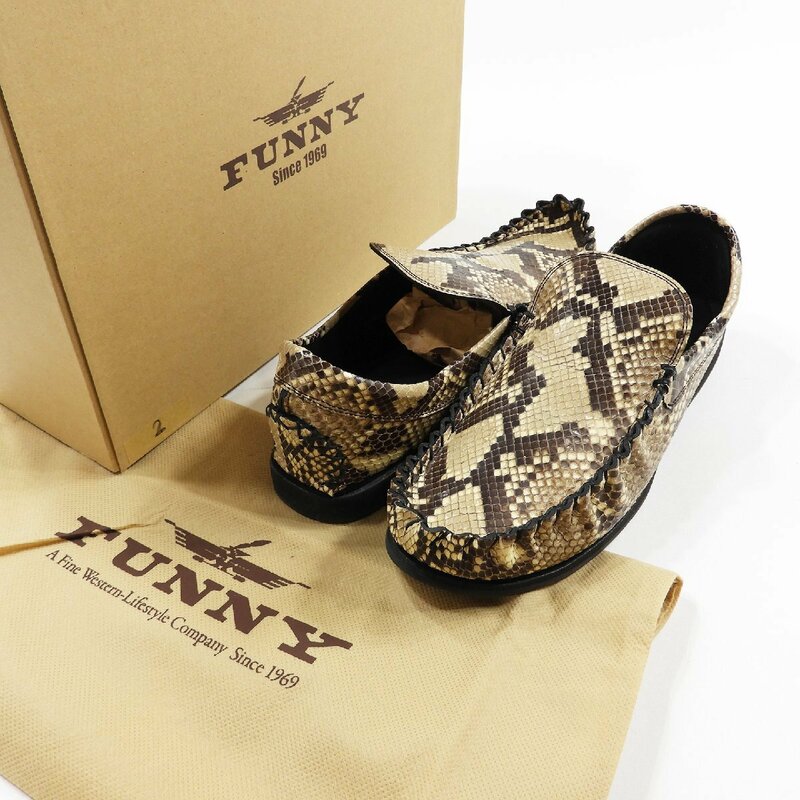 未使用 FUNNY ファニー モカシン パイソン #19285 ウエスタン きれいめ エキゾチックレザー 蛇革 シューズ 革靴 オーダー