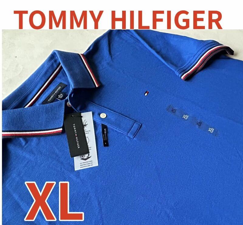 【送料無料】新品■TOMMY HILFIGER トミーヒルフィガー メンズ 半袖 ポロシャツ XL 青 かのこ地　正規品ゴルフシャツ