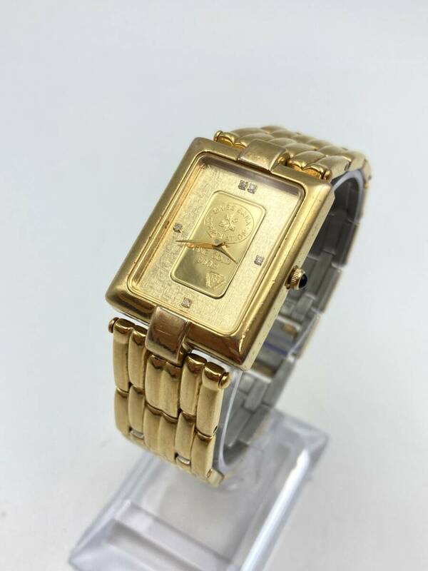 【702】純金 24K 1g ELGIN エルジン インゴット 腕時計 FK-577-C 999.9 FINE GOLD ダイヤ メンズ クォーツ 現状 金 ダイヤモンド ゴールド