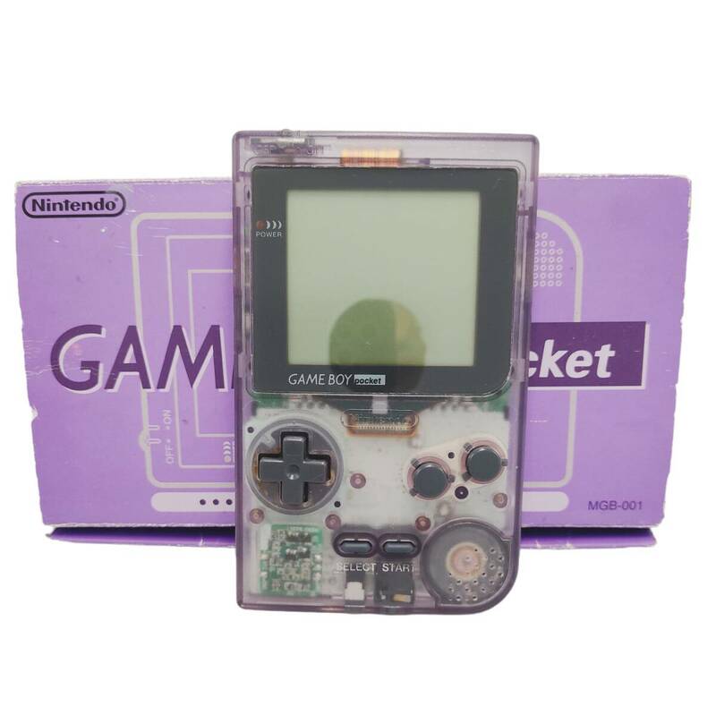 E05025 ゲームボーイポケット GAME BOY pocket 紫 パープル MGB-001 通電チェック済み 任天堂 外箱付き 取扱説明書付き