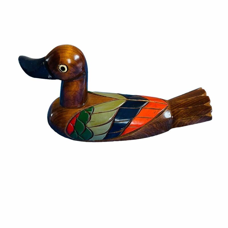 G05012 鴨の置物 木彫り レトロ アンティーク雑貨