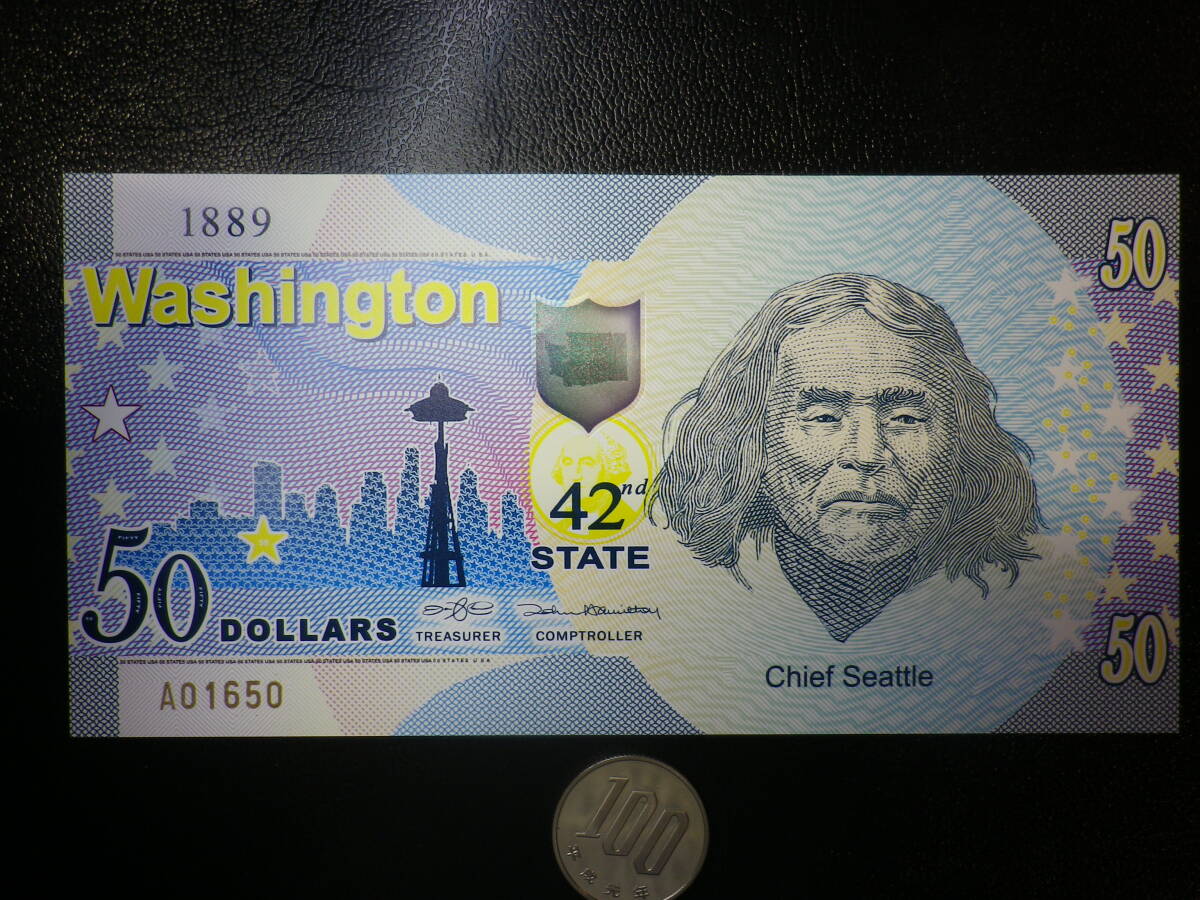 USA / アメリカ 42nd State Dollars （Chief Seattle) ワシントン州　（ファンタジー）
