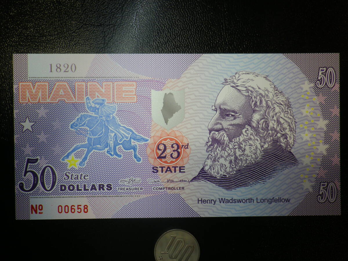 USA / アメリカ 23nd State メイン州 2017年 50State Dollars ・ Henry Wadsworth Longfellow (ファンタジー）
