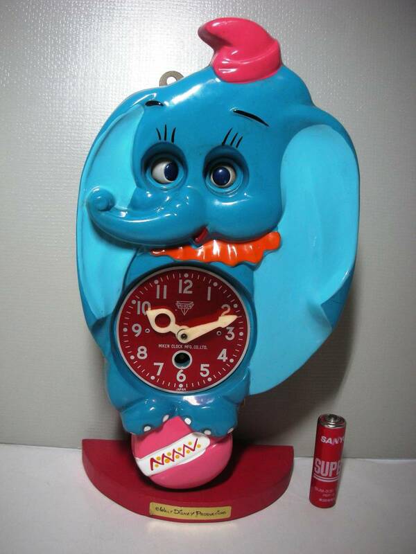 ミケン 木製 デイズニー ダンボ Dumbo 振り子 目玉動き 置き、掛け どちらも可 時計 動きます。
