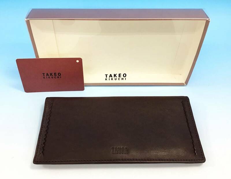 タケオキクチ 二つ折り 長財布 牛革 レザー ウォレット ブラウン系 メンズ 日本製 箱 シンプル TAKEO KIKUCH