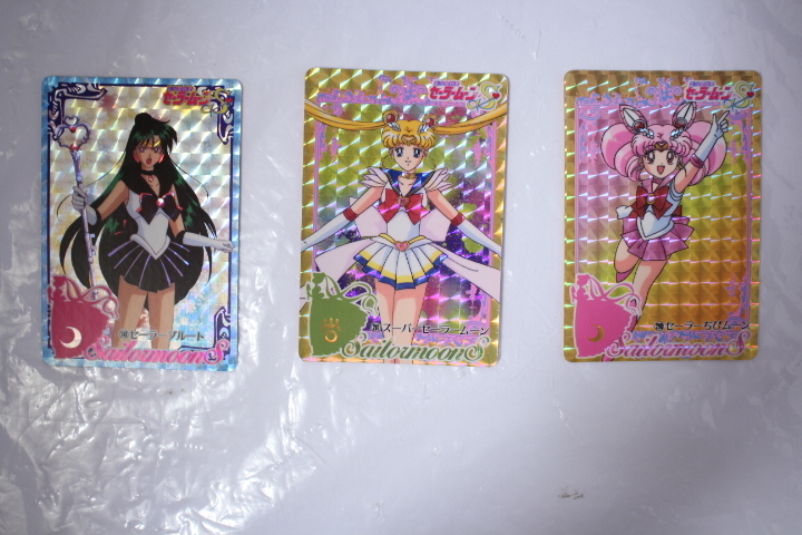 《セーラームーン祭 》キラカード3枚（ちびうさ　ムーン　プルート）　ノーマルカード14枚　BANDAI　MADE 　IN JAPAN
