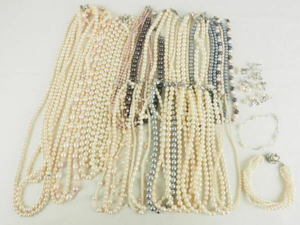 真珠 ネックレス ブレス 大量セット まとめて おまけのイヤリング付き シルバー 多数 04 SILVER 925 K18 750 パール アコヤ 淡水