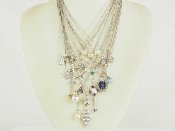 豪華 SILVER 925 デザインネックレス 真珠 色石色々 まとめて 15点セット ペンダント アクセサリー パール ダイヤ調