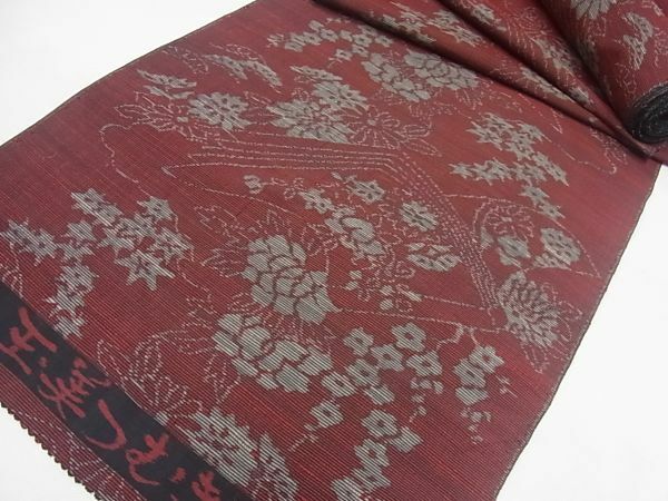 【桜花】玉美つむぎ　反物　着尺　冊子草花文　正絹■a101