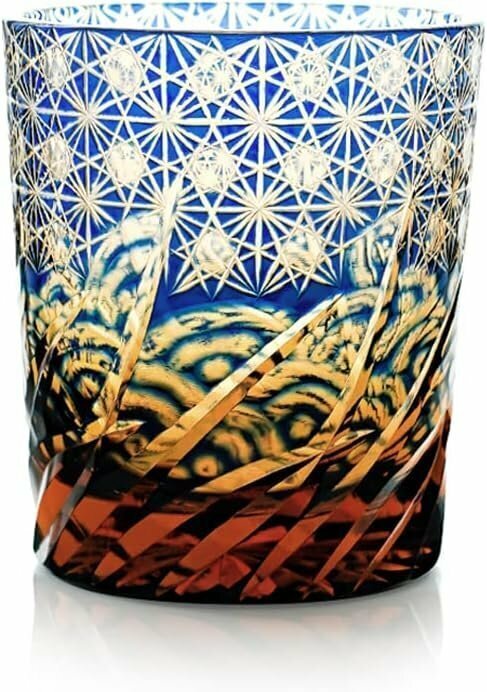 切子 波が星に注ぐ 高級グラス 冷酒杯 手作りワインセット ロックグラス ビールウイスキーグラス 250ml (青)