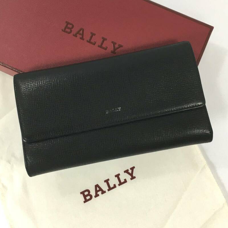 バリー 三つ折り 長財布 グレインレザー ブラック×ダークレッド バイカラー BRUTON ブルートン 箱付 BALLY