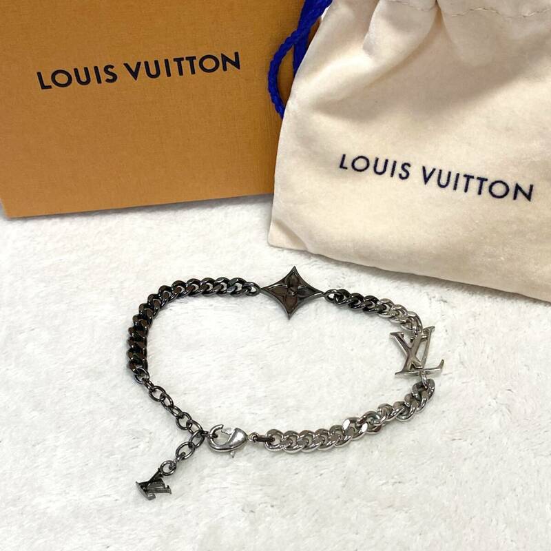 1円～ 美品 LOUIS VUITTON ルイヴィトン ブラスレ インスティンクト LVロゴ モノグラム M00508 ブレスレット ブラック/シルバー