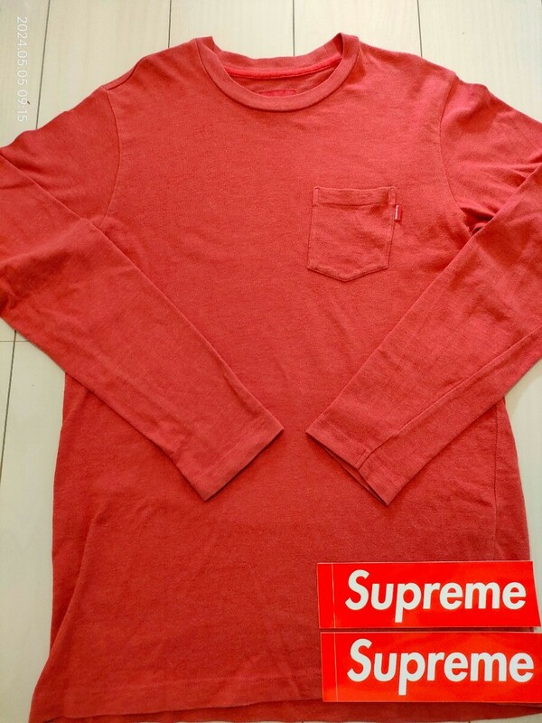 supreme pocket L/STee Tシャツ 半袖 ポケT ロンT logo ロゴ ポケットロングスリーブTシャツ M red 赤