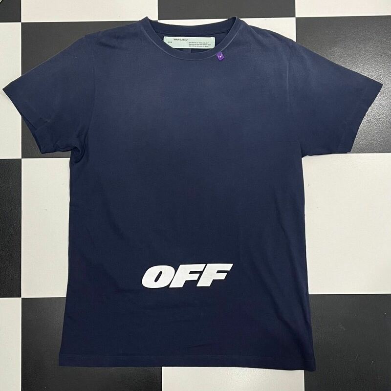 【178】 OFF-WHITE ロゴ 両面 プリント Tシャツ M ネイビー オフホワイト shirt