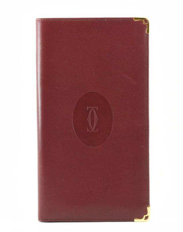 1円 Cartier　ヴィンテージ　カルティエ　マストライン　二つ折り札入れ　カードケース　2Cロゴ　ボルドー系　24-1675-2