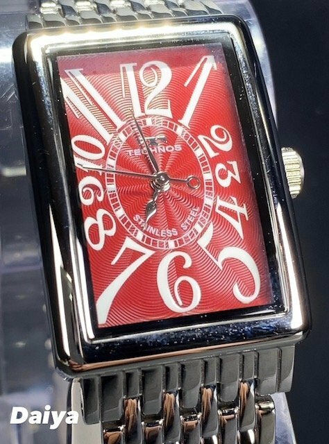 新品 テクノス TECHNOS 正規品 腕時計 アナログ腕時計 クオーツ ステンレス 3気圧防水 3針 トノー型 シルバー レッド シンプル プレゼント
