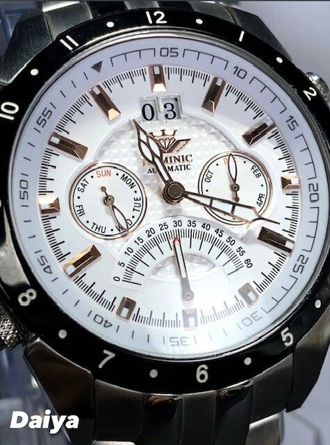 新品 正規品 ドミニク DOMINIC 自動巻き 腕時計 オートマティック カレンダー 5気圧防水 ステンレス ピンクゴールド ホワイト プレゼント