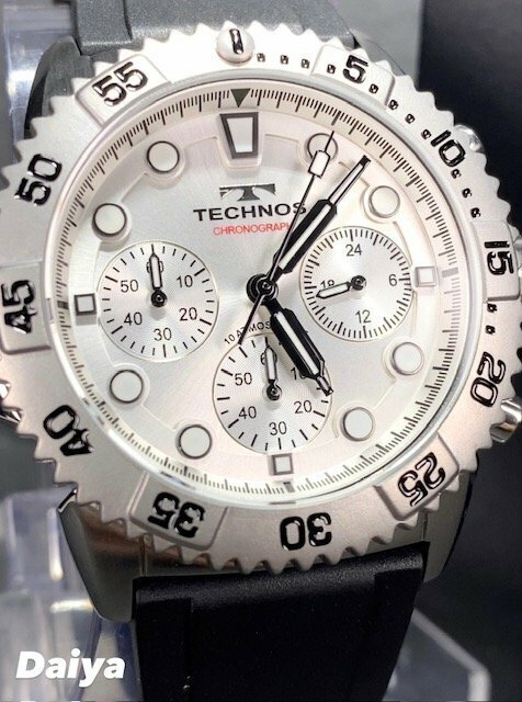 新品 テクノス TECHNOS 正規品 腕時計 アナログ腕時計 クオーツ クロノグラフ ラバーベルト 防水 回転ベゼル シルバー ホワイト プレゼント