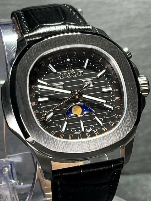 新品 JAPAN KRAFT ジャパンクラフト 正規品 クオーツ 腕時計 ビジネスウォッチ サン＆ムーン ジャパンムーブメント メンズ ブラック