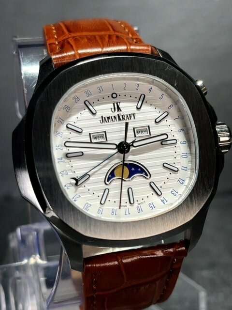 新品 JAPAN KRAFT ジャパンクラフト 正規品 クオーツ 腕時計 ビジネスウォッチ サン＆ムーン ジャパンムーブメント メンズ ホワイト