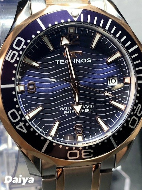 新品 TECHNOS テクノス 腕時計 正規品 アナログ腕時計 クオーツ カレンダー 10気圧防水 ステンレス シンプル ブルー ピンクゴールド メンズ