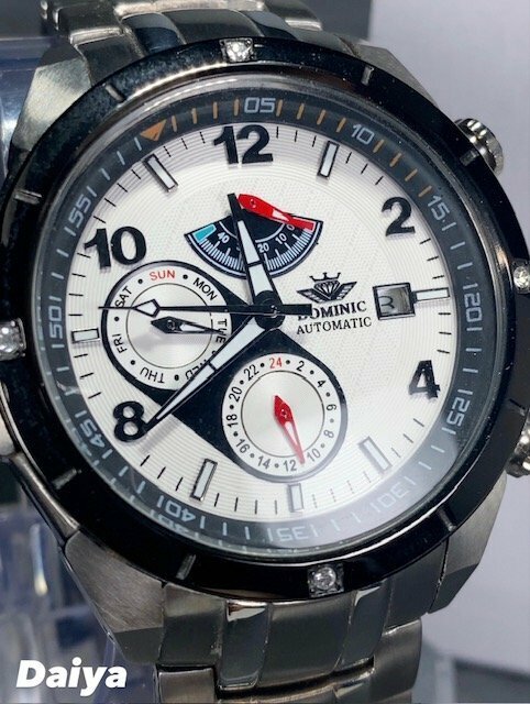 新品 正規品 ドミニク DOMINIC 自動巻き 手巻き時計 腕時計 オートマティック カレンダー 防水 ステンレス ブラック ホワイト プレゼント