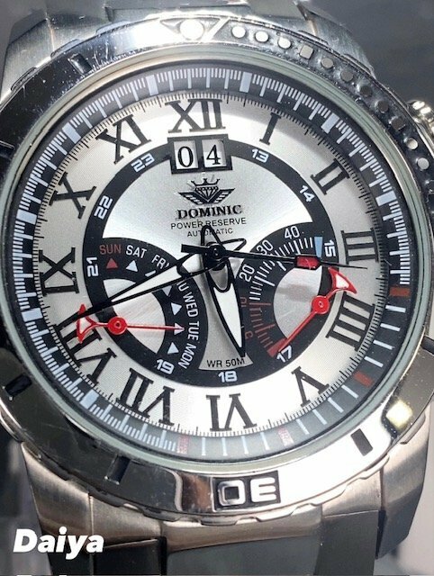 新品 正規品 ドミニク DOMINIC 自動巻き 腕時計 オートマティック カレンダー 5気圧防水 ステンレス シルバー ブラック パワーリザーブ