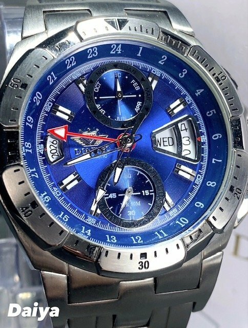 新品 正規品 ドミニク DOMINIC 自動巻き 腕時計 オートマティック カレンダー 5気圧防水 ステンレス シルバー ブルー ビジネス プレゼント