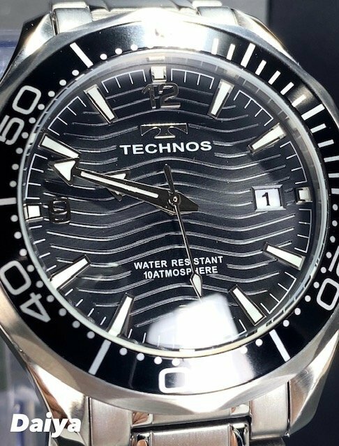 新品 TECHNOS テクノス 腕時計 正規品 アナログ腕時計 クオーツ カレンダー 10気圧防水 ステンレス シンプル ブラック シルバー メンズ
