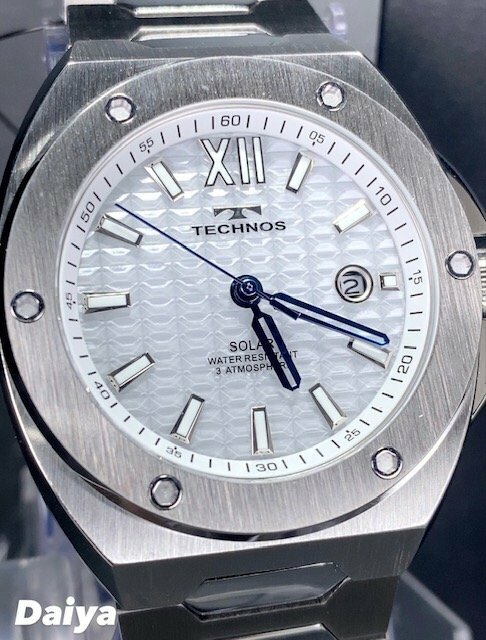 新品 テクノス TECHNOS 正規品 腕時計 アナログ腕時計 ソーラー ステンレス 3気圧防水 カレンダー シルバー 3針 蓄光 メンズ プレゼント